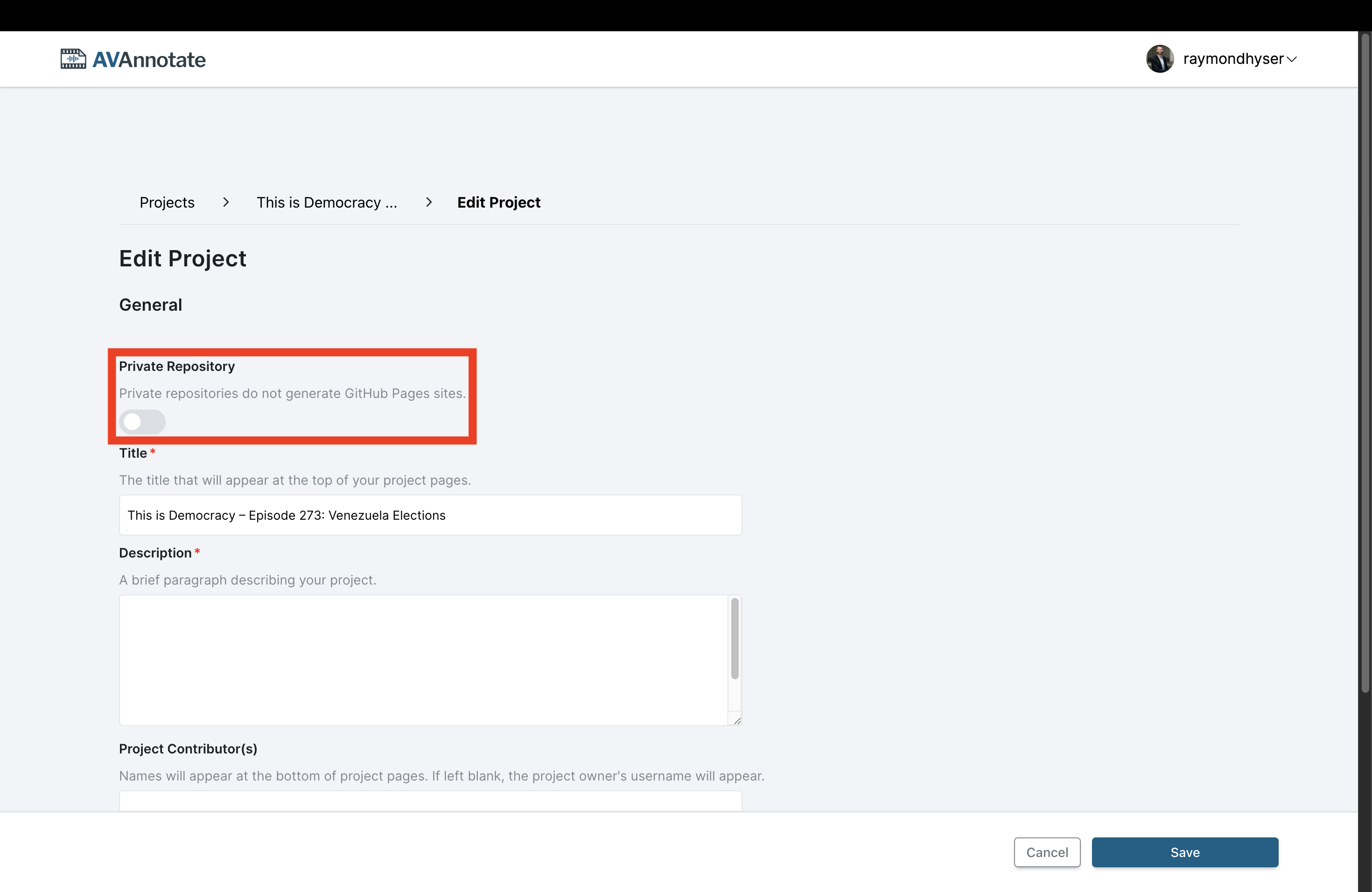 Image 2: How to make a project private